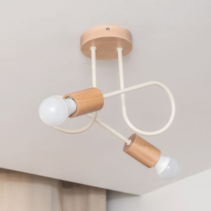 Prisadený luster OXFORD 2xE27/15W/230V borovica/krémová