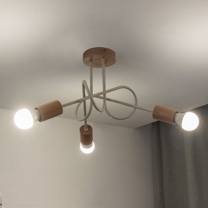 Prisadený luster OXFORD 3xE27/15W/230V borovica/krémová