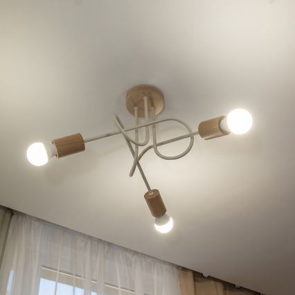 Prisadený luster OXFORD 3xE27/15W/230V borovica/krémová
