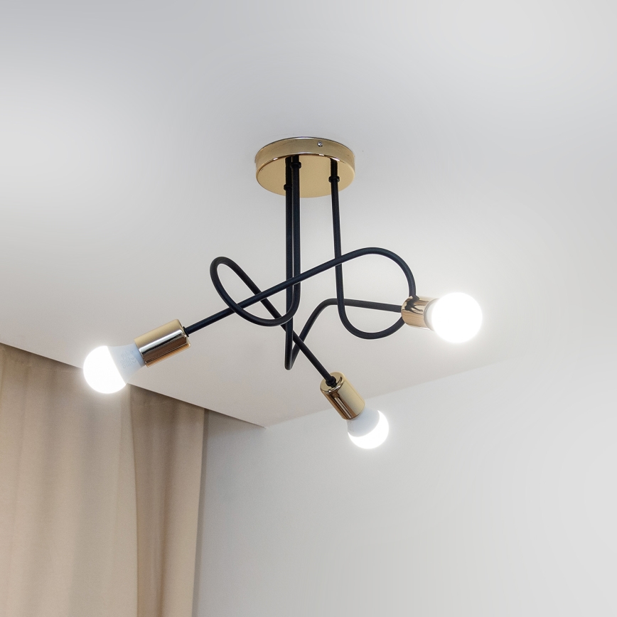 Prisadený luster OXFORD 3xE27/15W/230V zlatá/čierna