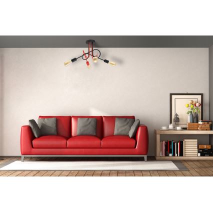 Prisadený luster OXFORD 4xE27/15W/230V čierna/červená