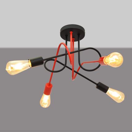Prisadený luster OXFORD 4xE27/15W/230V čierna/červená