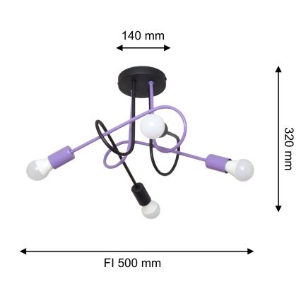 Prisadený luster OXFORD 4xE27/15W/230V čierna/fialová