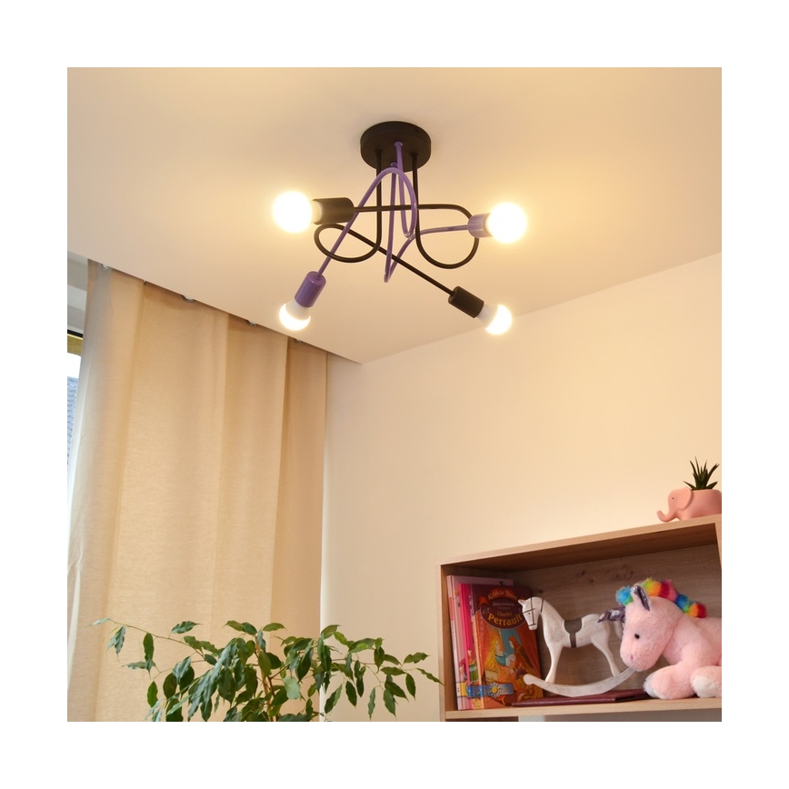 Prisadený luster OXFORD 4xE27/15W/230V čierna/fialová