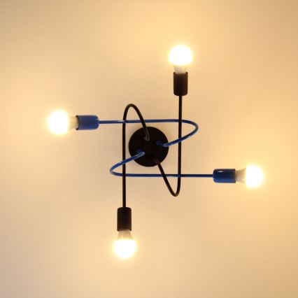 Prisadený luster OXFORD 4xE27/15W/230V čierna/modrá