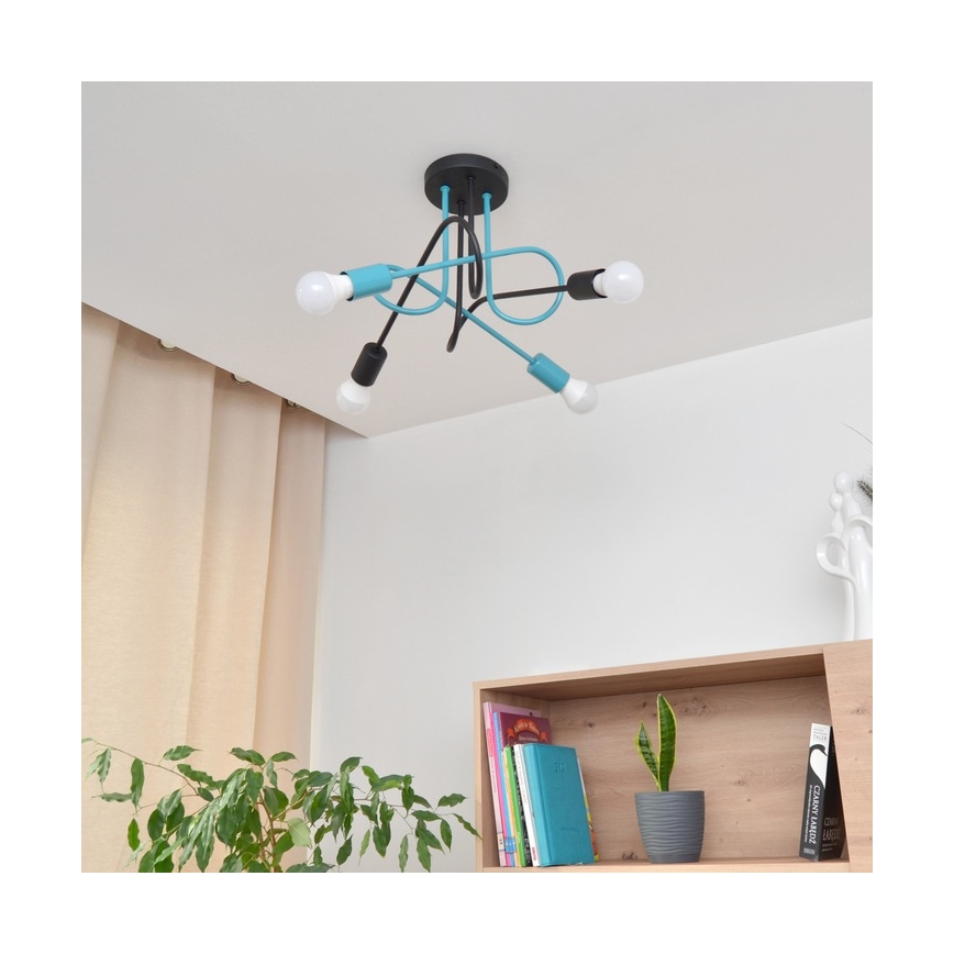 Prisadený luster OXFORD 4xE27/15W/230V čierna/tyrkysová