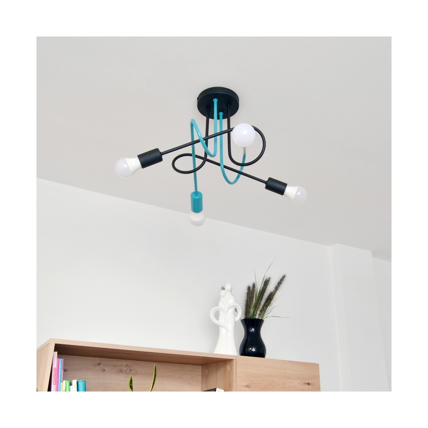 Prisadený luster OXFORD 4xE27/15W/230V čierna/tyrkysová