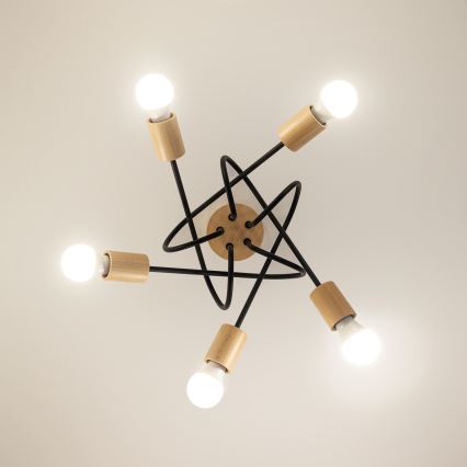 Prisadený luster OXFORD 5xE27/15W/230V borovica/čierna