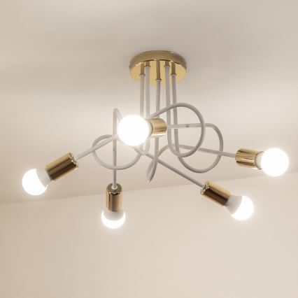 Prisadený luster OXFORD 5xE27/15W/230V zlatá/biela