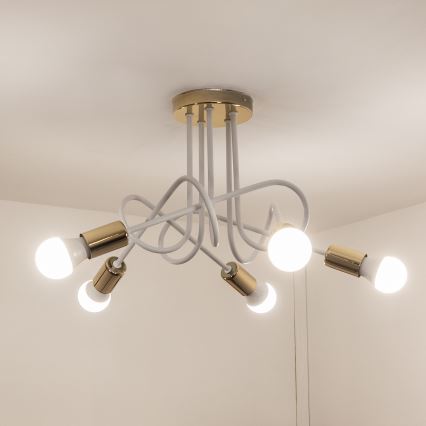 Prisadený luster OXFORD 5xE27/15W/230V zlatá/biela