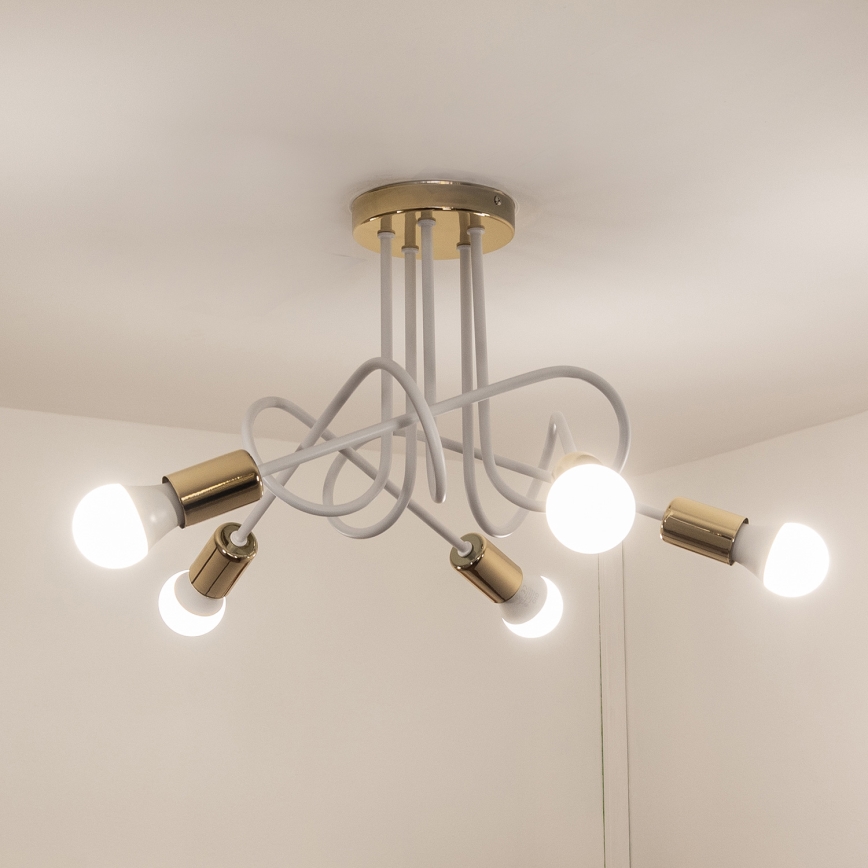 Prisadený luster OXFORD 5xE27/15W/230V zlatá/biela