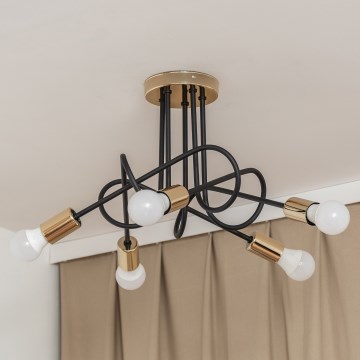 Prisadený luster OXFORD 5xE27/15W/230V zlatá/čierna