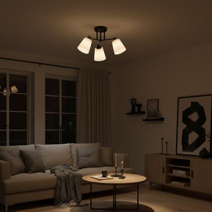 Prisadený luster PAFOS 3xE27/15W/230V čierny