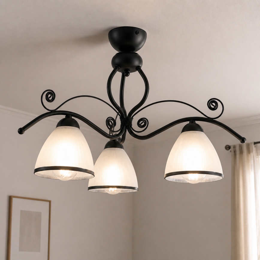 Prisadený luster RETRO 3xE27/60W/230V čierna/biela