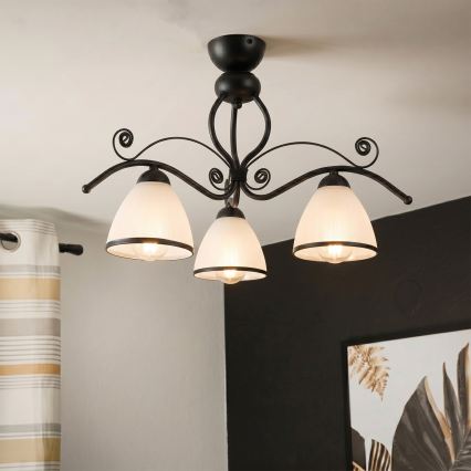 Prisadený luster RETRO 3xE27/60W/230V čierna/biela