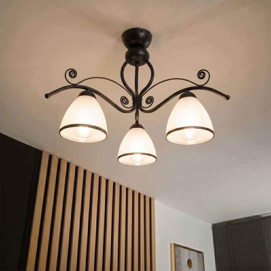 Prisadený luster RETRO 3xE27/60W/230V čierna/biela