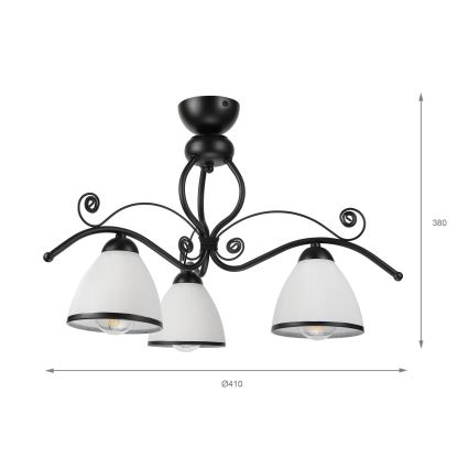Prisadený luster RETRO 3xE27/60W/230V čierna/biela
