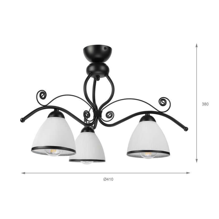 Prisadený luster RETRO 3xE27/60W/230V čierna/biela
