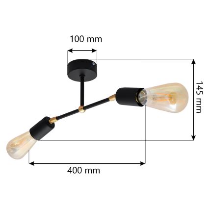 Prisadený luster ROSETTE 2xE27/15W/230V čierna/zlatá