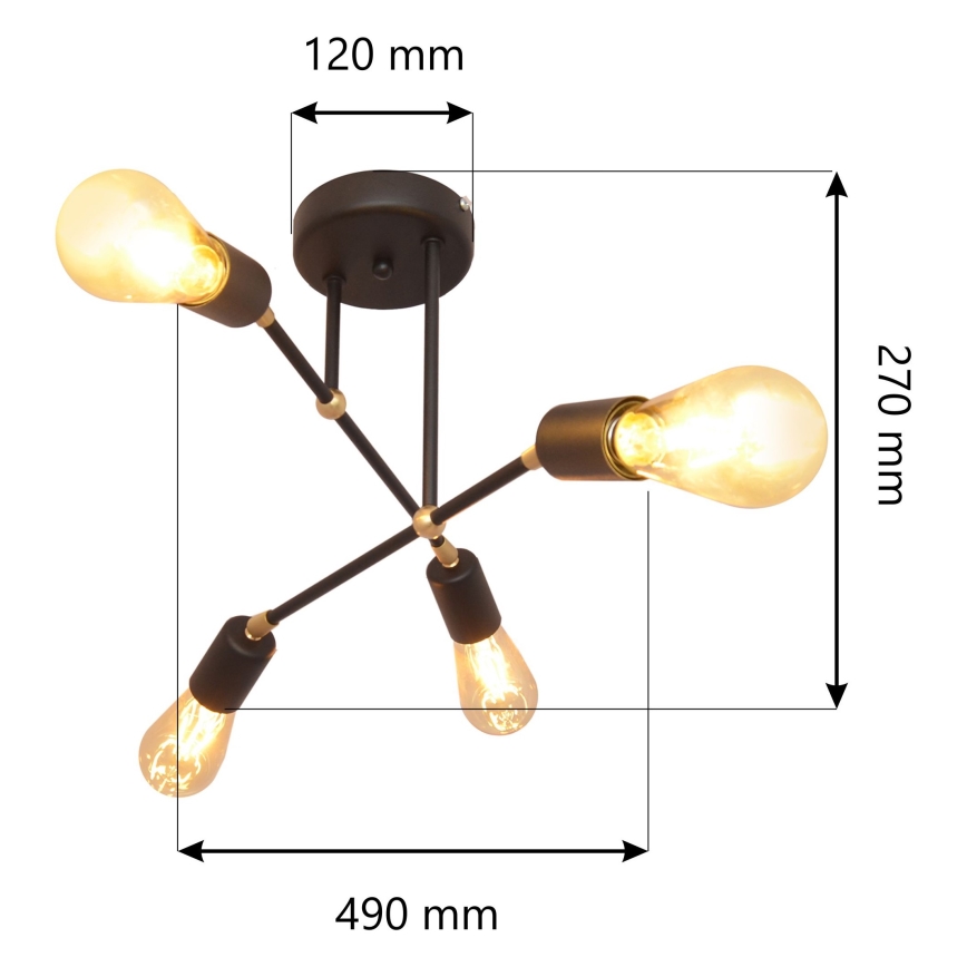 Prisadený luster ROSETTE 4xE27/15W/230V čierna/zlatá