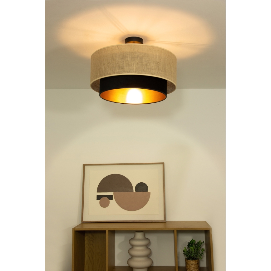 Prisadený luster SARTA 1xE27/60W/230V priemer 45 cm čierna/juta