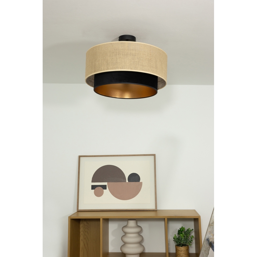 Prisadený luster SARTA 1xE27/60W/230V priemer 45 cm čierna/juta