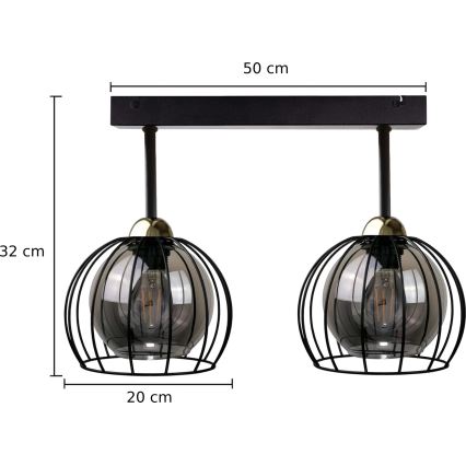 Prisadený luster SOLO BLACK 2xE27/60W/230V čierna/zlatá