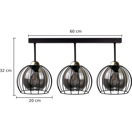 Prisadený luster SOLO BLACK 3xE27/60W/230V čierna/zlatá