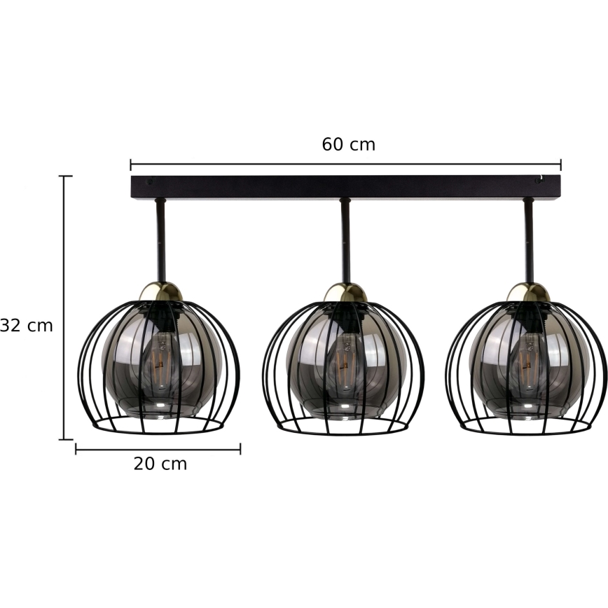 Prisadený luster SOLO BLACK 3xE27/60W/230V čierna/zlatá