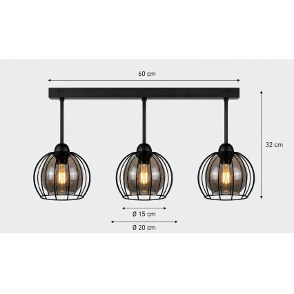 Prisadený luster SOLO BLACK 3xE27/60W/230V