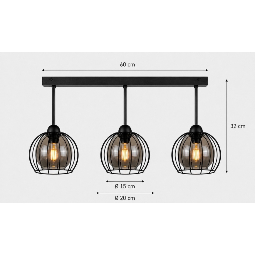 Prisadený luster SOLO BLACK 3xE27/60W/230V