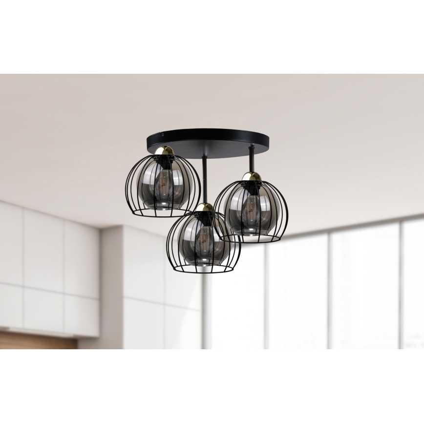 Prisadený luster SOLO BLACK 3xE27/60W/230V pr. 30 cm čierna/zlatá