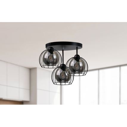 Prisadený luster SOLO BLACK 3xE27/60W/230V čierna/dymová pr. 30 cm