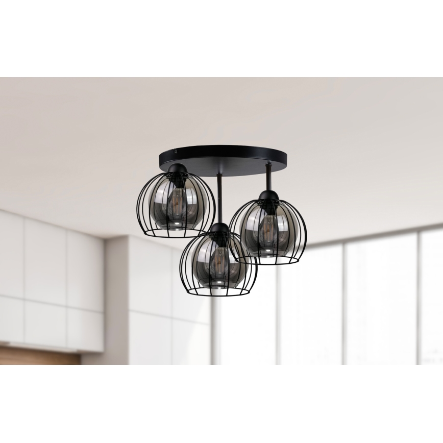 Prisadený luster SOLO BLACK 3xE27/60W/230V čierna/dymová pr. 30 cm