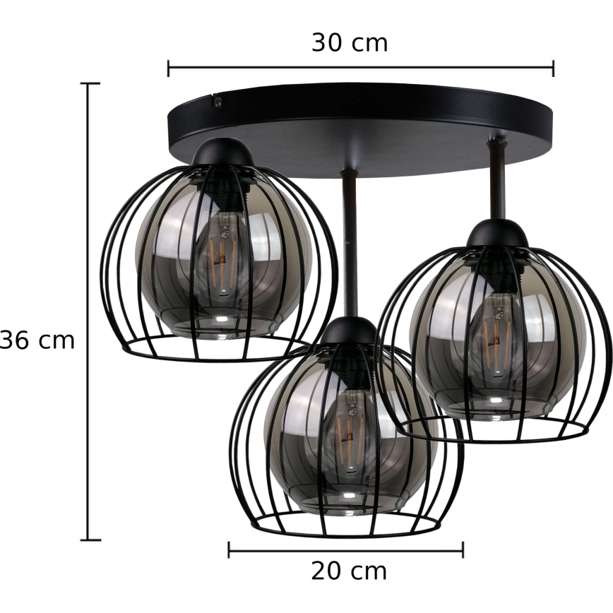 Prisadený luster SOLO BLACK 3xE27/60W/230V čierna/dymová pr. 30 cm