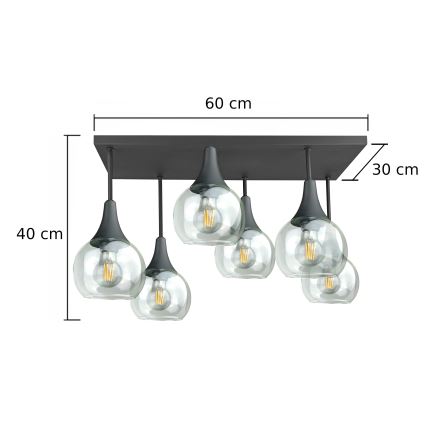 Prisadený luster SOMA 6xE27/60W/230V čierna/číra