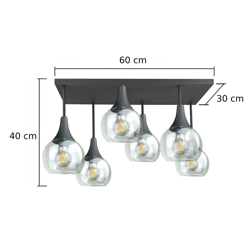 Prisadený luster SOMA 6xE27/60W/230V čierna/číra