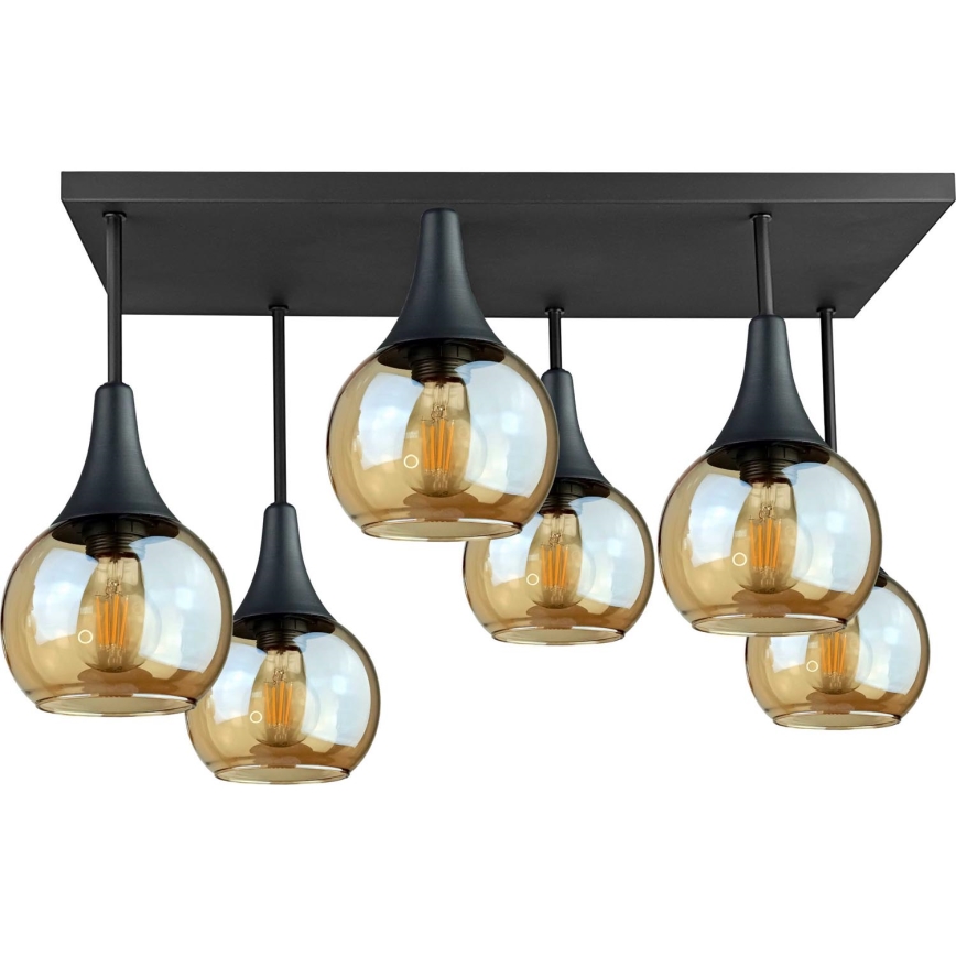Prisadený luster SOMA 6xE27/60W/230V čierna/dymová béžová