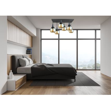 Prisadený luster SOMA 6xE27/60W/230V čierna/dymová béžová