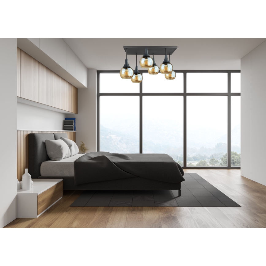 Prisadený luster SOMA 6xE27/60W/230V čierna/dymová béžová