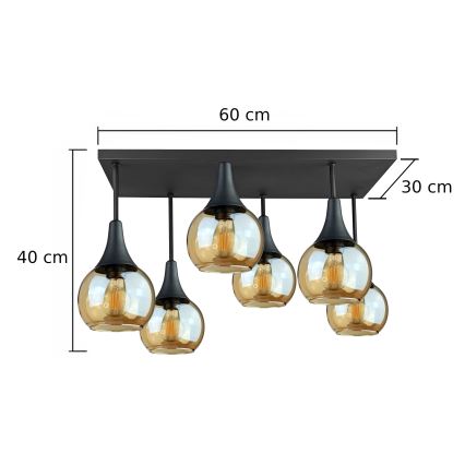 Prisadený luster SOMA 6xE27/60W/230V čierna/dymová béžová