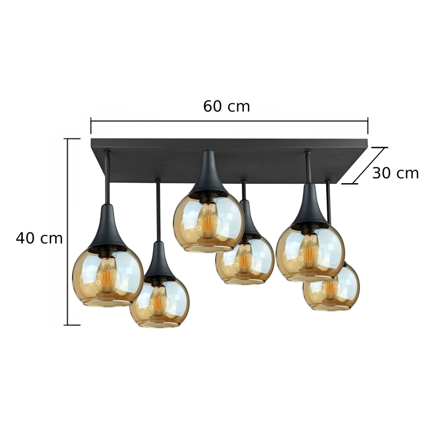 Prisadený luster SOMA 6xE27/60W/230V čierna/dymová béžová