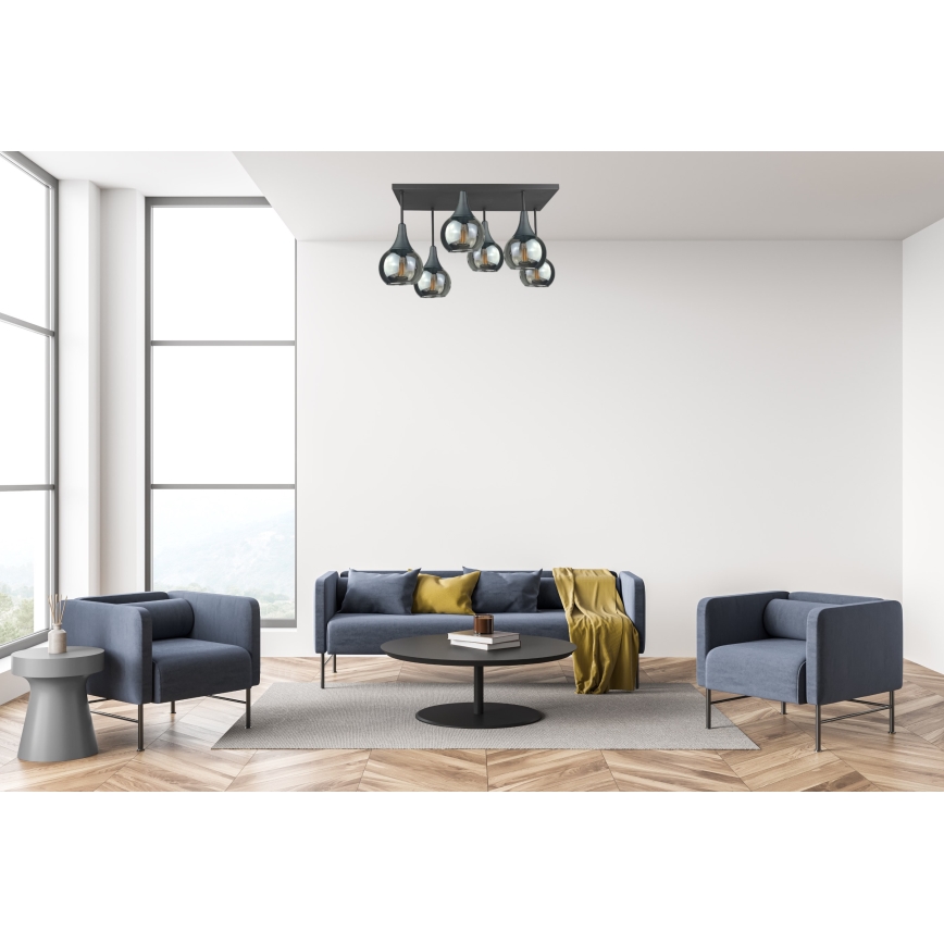 Prisadený luster SOMA 6xE27/60W/230V čierna/dymová čierna