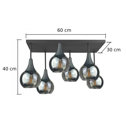 Prisadený luster SOMA 6xE27/60W/230V čierna/dymová čierna