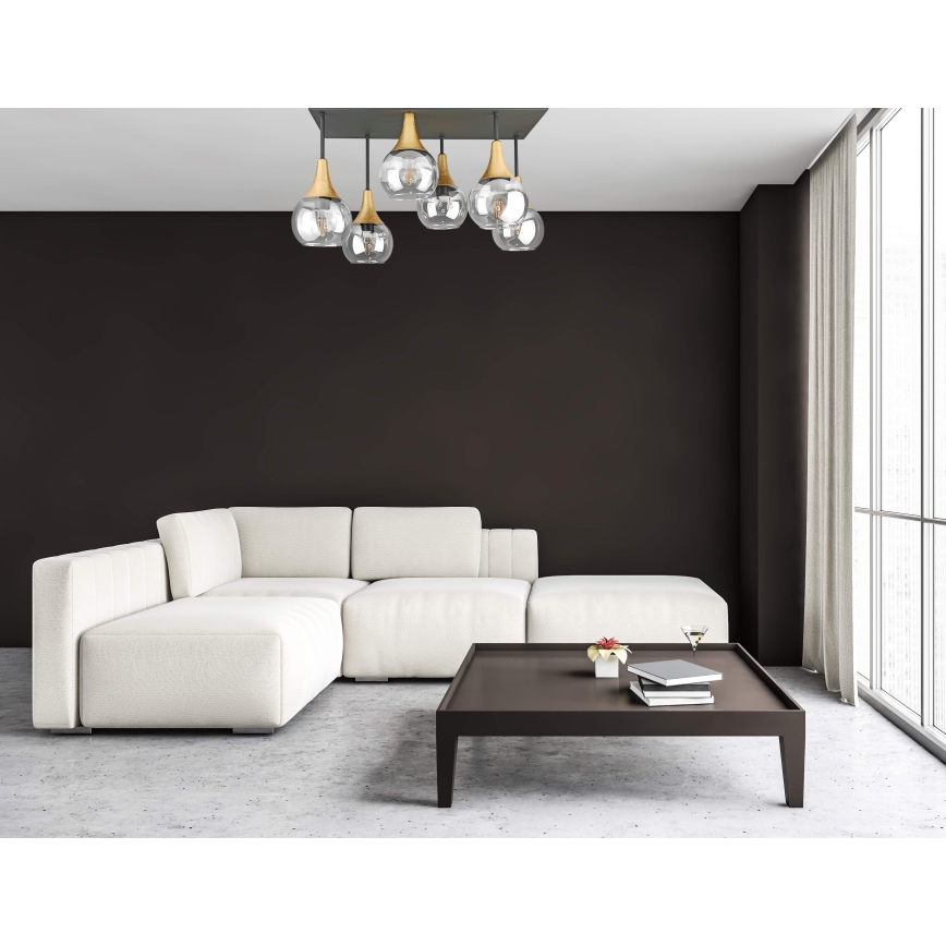 Prisadený luster SOMA 6xE27/60W/230V čierna/zlatá/číra