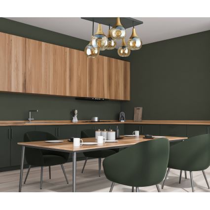 Prisadený luster SOMA 6xE27/60W/230V čierna/zlatá/dymová béžová