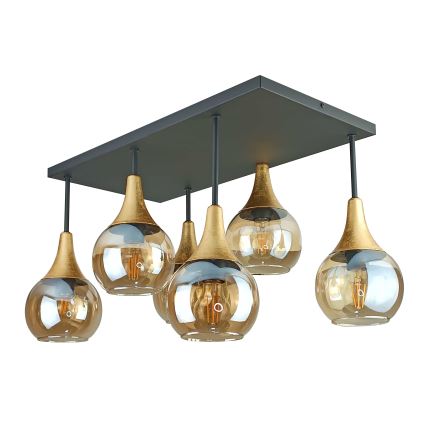 Prisadený luster SOMA 6xE27/60W/230V čierna/zlatá/dymová béžová