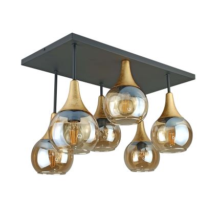 Prisadený luster SOMA 6xE27/60W/230V čierna/zlatá/dymová béžová