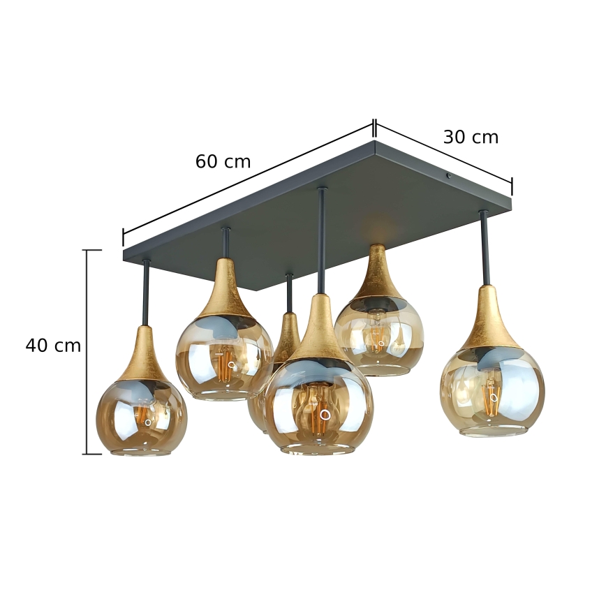 Prisadený luster SOMA 6xE27/60W/230V čierna/zlatá/dymová béžová