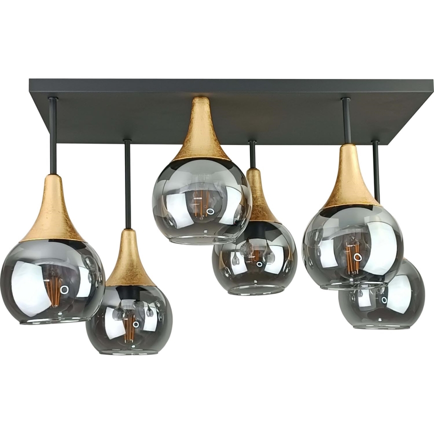 Prisadený luster SOMA 6xE27/60W/230V čierna/zlatá/dymová čierna